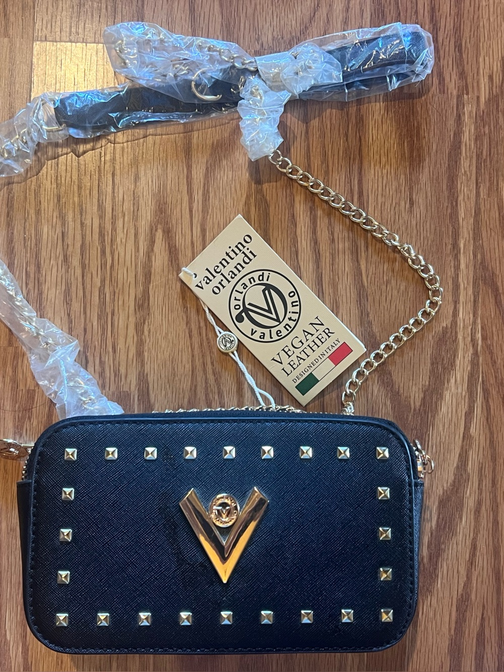 Valentino Orlandi Black Crossbody Bag with Gold Hardware